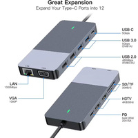 Docking Station USB-C Aluminium Alloy Triple Display 4K untuk 2.0 10 Port 100W PD Gigabit Ethernet Pembaca SD/TF Laptop