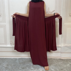 1944# Solid Color New Fashion <b>Abaya</b> Set Three Piece Separate Wrap Open <b>Abaya</b> Dress Sets 6 Colors Islamic Clothing - Product Image 2