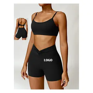 2024 fitness leggero elastico yoga set reggiseno e pantaloncini per le donne allenamento sportivo palestra all'aperto logo personalizzato