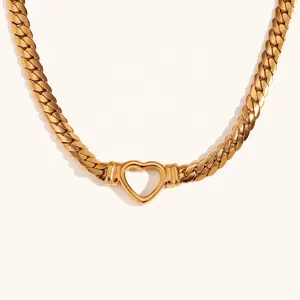 Ding Ran High Fashion Hollow Out Heart Chokers Necklaces Tarnish Free Stainless Steel Gold Plated Jewelry