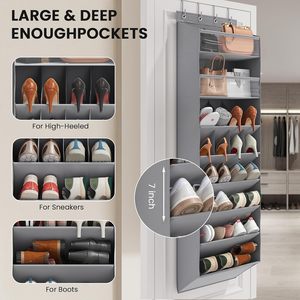 Over The Door <b>Shoe</b> Organizer 16-20 Pairs Grey Oxford Fabric Clear Pockets Hanging Rack For Closet Door <b>Shoes</b> Handbags - Product Image 4