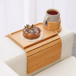 BAMBOOTRAY Plateau d'accoudoir de canapé pliable 3-en-1 en bambou écologique avec porte-gobelet rotatif à 360° - Product Image 1