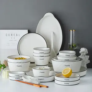 Wholesale Black Rim Dinnerware Sets Ceramic Dinner Set Crockery Porcelain Dinnerware Sets