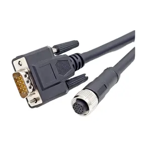 圆形M12 17极母A编码为D-Sub 15极公RS-232串行电缆组件，用于编码器信号
