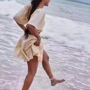 Vestido de Lino de Alta Calidad a Bajo Precio para Mujer, Estilo Sexy, Cuello Cuadrado, Casual, Espalda Descubierta, Mini Vestido de Playa para Verano - Product Image 5