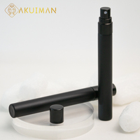 Flacon de parfum en verre rond noir personnalisé de petite taille avec bouchon à vis, vaporisateur vide pour cheveux, comprend une boîte d'emballage avec étiquette