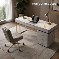 Bureau d'ordinateur moderne en MDF E1 avec plateau en pierre frittée, trois tiroirs et poignées, pour bureau à domicile ou usage commercial