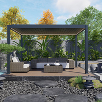 Pergola de luxe en aluminium robuste avec volets motorisés, stores et persiennes, en bois naturel traité sous pression, pour balcon extérieur, gazebo, étanche