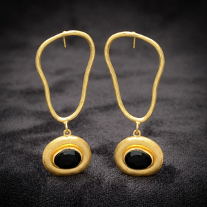 Boucles d'oreilles pendantes en laiton plaqué or faites à la main avec pierres précieuses, style ethnique bohème, pour mariage - Product Image 2