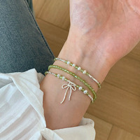 Bracelet nœud papillon Bowei en argent sterling S925 avec péridot naturel, bijou artisanal élégant et frais