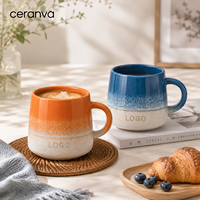 Mug à café en céramique à base de glaçure réactive dégradée et mouchetée, vente en gros, logo personnalisé gravé, écologique, compatible micro-ondes
