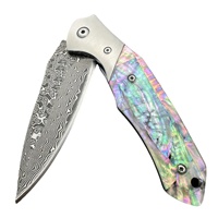 Couteau de poche pliant HL personnalisable en acier Damas léger, pointe de lance, incrustation en résine et coquille d'ormeau, durable pour le camping et les voyages