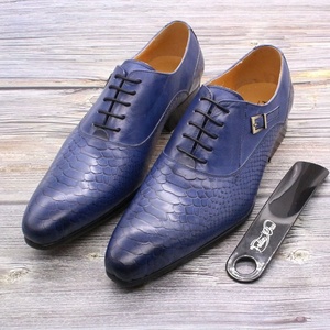 Chaussures habillées Oxford en cuir véritable pour hommes, à lacets, avec boucle en métal, talon carré, motif crocodile, pour affaires, mariage, soirée - Product Image 4