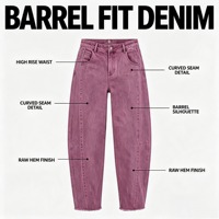 Celana Jeans Wanita High Waist Barrel Leg Model Baggy Wide Raw Hem Denim Y2K Musim Gugur Musim Dingin Grosir Pabrik