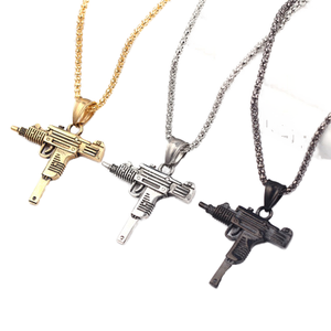 Haute qualité métal alliage Hip Hop collier plaqué <span class=keywords><strong>or</strong></span> Uzi pendentif lien chaîne multicolore pour hommes cadeau en gros - Product Image 1
