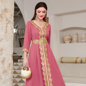 Dubai Abaya Eid Color sólido bordado Kaftan diseño marroquí Kaftan <span class=keywords><strong>2023</strong></span> - Product Image 2