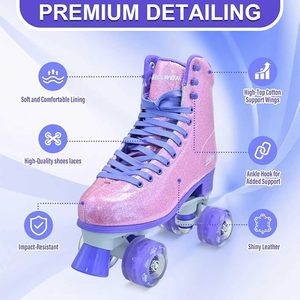 Patins à roulettes pour femmes, haut de gamme, en cuir PU pailleté, lumineux, à double rangée de roues, roulements ABEC-7, dureté 82A, pour adultes, pour l'extérieur - Product Image 2