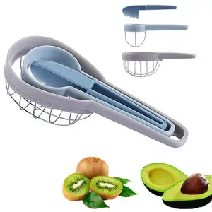 Alat pemotong alpukat, alat pengiris buah Salad buah alpukat Stainless Steel 3 dalam 1 untuk gadget dapur buah dan sayuran