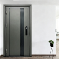 Porte d'entrée de sécurité en acier robuste moderne avec serrure intelligente automatique antivol, résistance au feu 60 minutes, pour usage extérieur de villas et hôtels