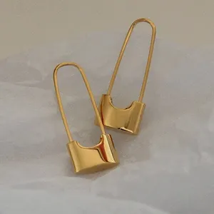 Trendy Gold Silver Padlock Hoop Earrings Stainless Steel Safety Pin Earrings Jewelry Wholesale
