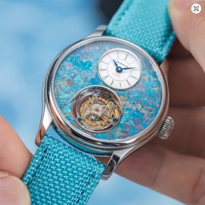 Montre pour homme Merkur 100% Tourbillon, cadran en pierre naturelle, cristal saphir, bracelet en cuir, boîtier en acier inoxydable, résistant à l'eau jusqu'à 20 m - Product Image 1