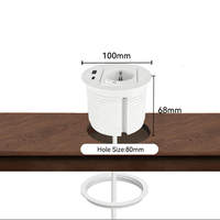 Stopkontak Meja Bundar Terpasang dengan Port USB Tipe C 20W, Lubang 80mm dengan Lampu LED
