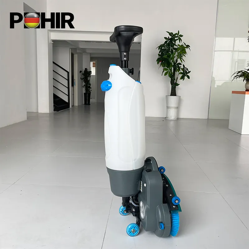 Máy giặt sàn POHIR-300 đi phía sau máy chà sàn điện nhỏ gọn