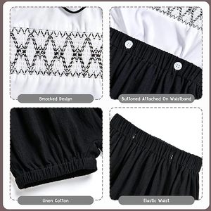 Garçon baptême baptême garçons mariage lin tenue nouveau-né infantile église tenues été à manches courtes smocké bébé - Product Image 3