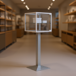 Vitrine en aluminium avec cadre 43x43x152cm, étagère réglable en hauteur, porte verrouillable, vitrine blanche - Product Image 3