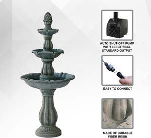 बैटरी और इलेक्ट्रिक 3 टियर पोर्टेबल आउटडोर फाइबरग्लास राल सजावटी पक्षी स्नान उद्यान जल फव्वारा - Product Image 5