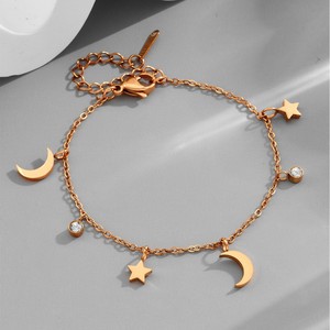 Star Moon Rhinestone <strong>Stainless</strong> <strong>Steel</strong> Bracelet Set Trendy Best Friend Sisters <strong>Jewelry</strong> Personalized Fashion Chain Link - Product Image 1