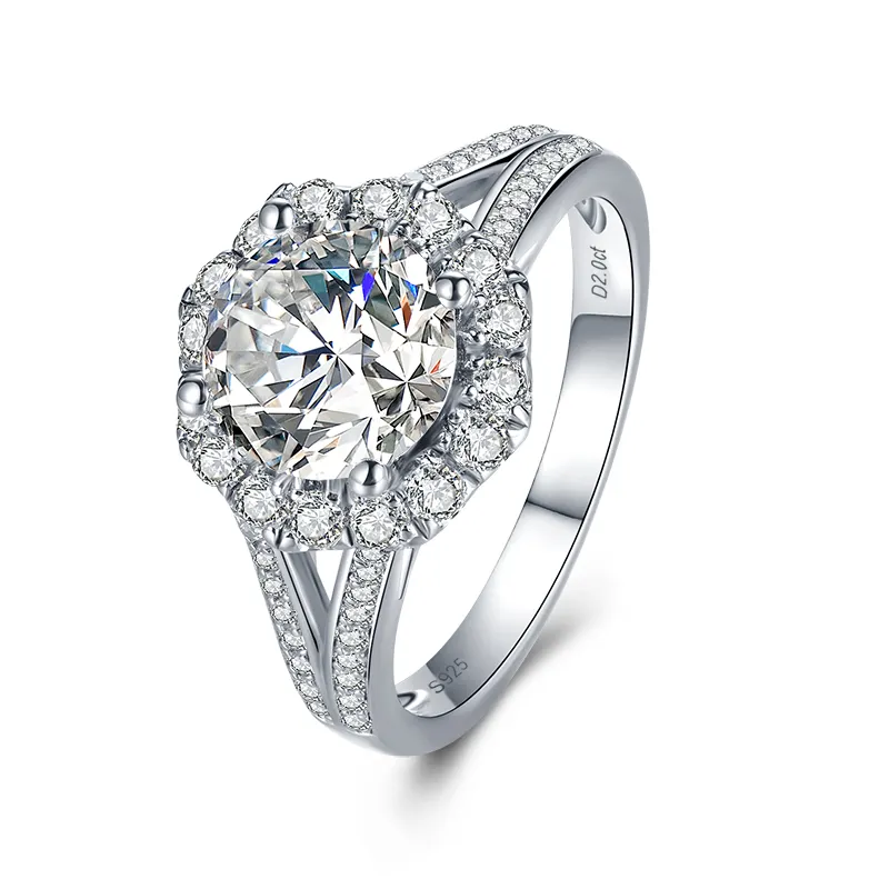 Romántica redonda de cristal de corte diamante anillo 5A Zirconia cúbico boda anillo de Plata de Ley 925
