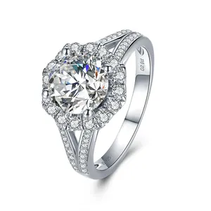 रोमांटिक लेडी क्रिस्टल दौर कट हीरे की अंगूठी 5A घन Zirconia शादी की 925 स्टर्लिंग चांदी की अंगूठी