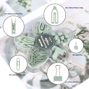 Clips en papier vert macaron de 19 mm, clips métalliques et clips en plastique, boîte de papeterie en forme de pétale pour l'école et le bureau - Product Image 4