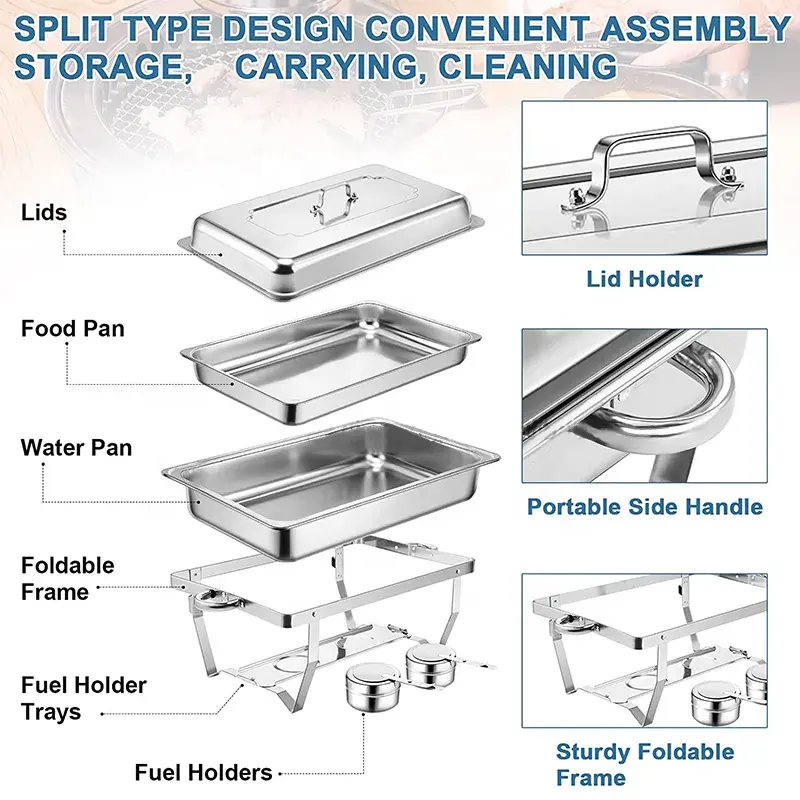 Hotel Restaurant Catering Luxury Chafing Dish Buffet Set Stainless Steel Chafing Dishes Heating Display Food Warmer Set