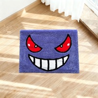 Tapis en peluche Gengar à visage touffeté, motif anime fantôme violet avec expression souriante, antidérapant, pour décoration intérieure créative