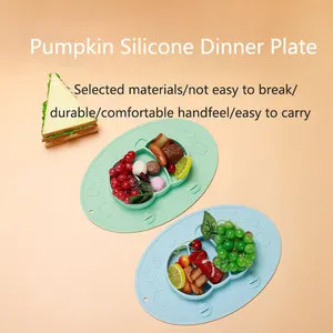 New Styles Cute Pumpkin Shape Silicone Baby Suction Plate Round Silicone Baby Plate