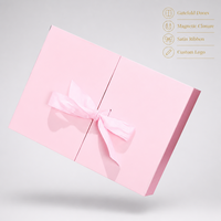 Boîte cadeau rose Leabon à double porte avec fermeture magnétique, ruban en satin, minimaliste, vierge, pour la Saint-Valentin, logo personnalisé, vente en gros, directement de l'usine