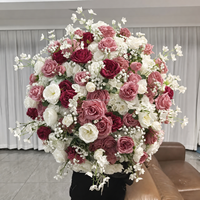 Boule de fleurs MoKtong en soie durable de 50 cm, bordeaux, rose poudré et blanc, pour décoration de mariage et présentation d'entrée