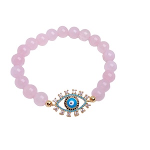 Braccialetto con Perle di Quarzo Rosa Naturale e Charm Protezione Contro il Malocchio, Gioiello Curativo in Cristallo, Regalo per Donne - Product Image 3