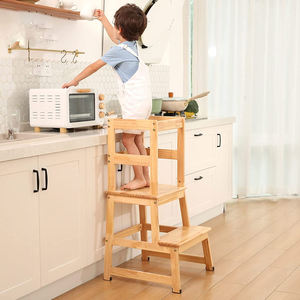 Escabeau de cuisine en <span class=keywords><strong>bois</strong></span> d'inspiration Montessori tour d'apprentissage à hauteur réglable pour enfants aide-bébé pliable et produit ottoman - Product Image 1