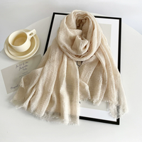 Foulard Hijab Uni Effet Froissé à Bords Effilochés pour Femme, Châle Doux et Plissé