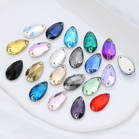 Strass en cristal de verre K9 de haute qualité, forme goutte d'eau, à dos plat, double trou, non thermocollants, à coudre à la main pour accessoires vestimentaires DIY