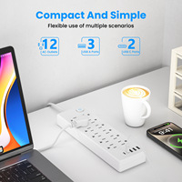 Rallonge multiprise 1,5 m 110 V avec ports USB et protection contre les surcharges, compatible USB PD, norme américaine, câblage taïwanais