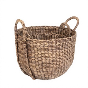 Natural Woven Water Hyacinth Eco-Friendly Rustic Style Circle Shape Home Decor Storage <b>Basket</b> HLB 2287B - Product Image 1
