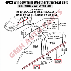 Para <span class=keywords><strong>Mazda</strong></span> <span class=keywords><strong>3</strong></span> (Serie <span class=keywords><strong>BK</strong></span>) Sedán 2004-2009 Burletes de Ventana Exteriores Tira de Goma Sello de Vidrio Moldura Exterior Juego de 4 Piezas - Product Image 2