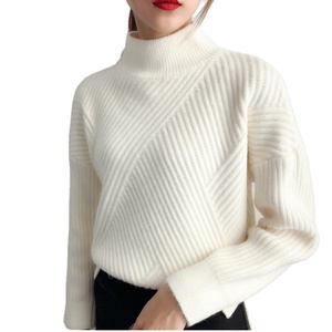 Maglione invernale a collo alto <span class=keywords><strong>bianco</strong></span> da donna in maglia di <span class=keywords><strong>cotone</strong></span> personalizzato all'ingrosso - Product Image 1