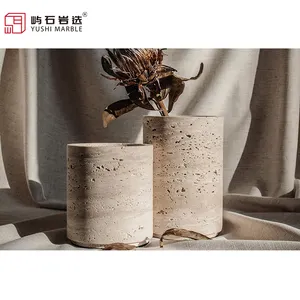 YUSHI MARBLE Travertine Vase for Tabletop vase used as decorative accents in homes and gardens
