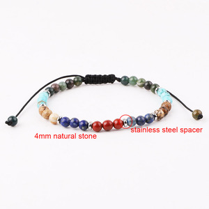Nouveau à la mode 4mm Chakra Perles <span class=keywords><strong>Macramé</strong></span> <span class=keywords><strong>Bracelet</strong></span> JBS12539 Réglable Naturel Zircon Pierre Or En Acier Inoxydable Boule Motif - Product Image 2