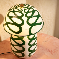 Lampe de table en céramique moderne en forme de champignon, abat-jour en forme de dôme à motif abstrait vert, lampe de bureau décorative pour chambre à coucher, salon, hôtel